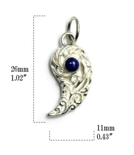 Magatama (comma-shaped bead) with lapis lazuli, sterling silver 925 pendant top, by Oriental Vibrations.