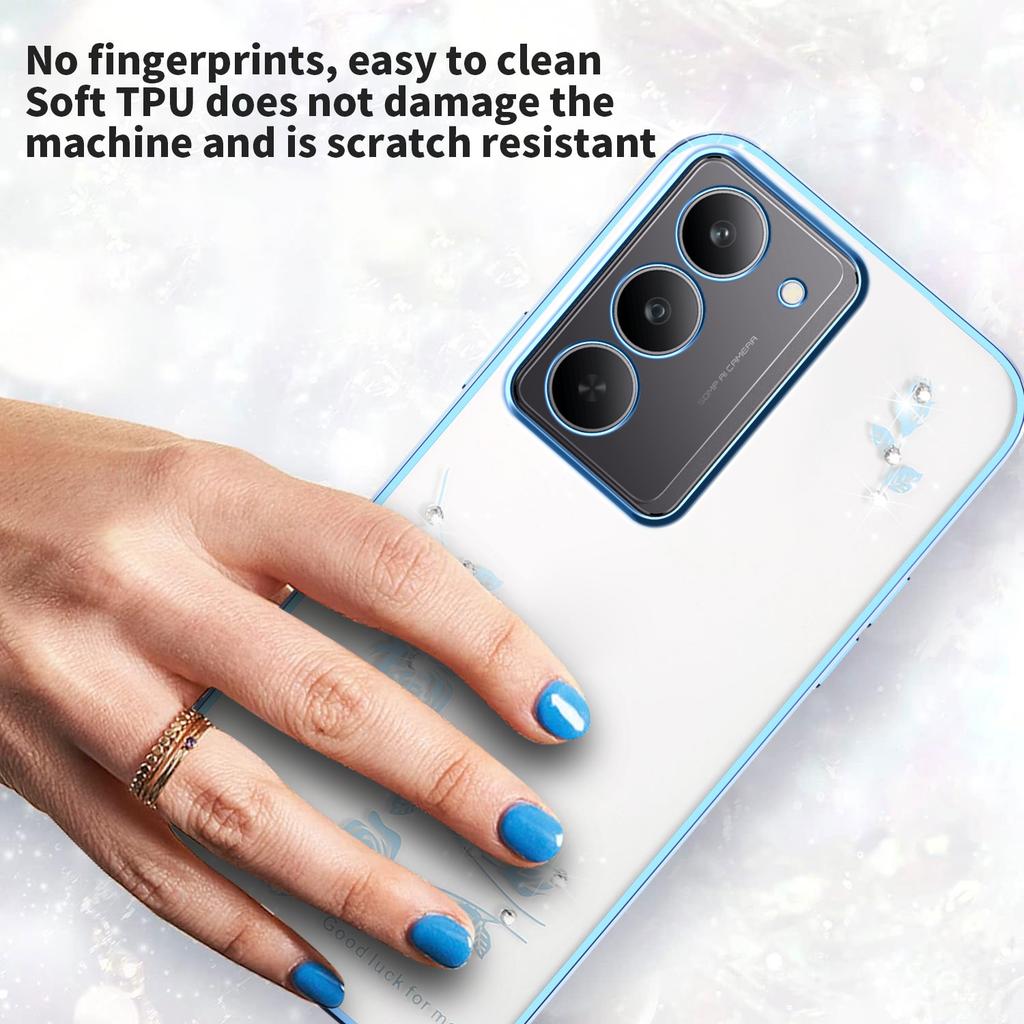 KADEM Чехол для Realme 14x 5G Цветок Декор из Страз Гальваническое Покрытие ТПУ Чехол для Телефона