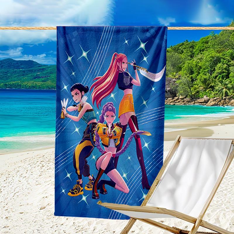 1pc KPop Demon Hunters8 Beach Towel, Beach and Seaside Swimming Pool Equipment, Fashion Pattern, Rectangular, Travel Essentials