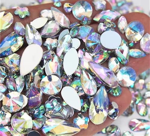 Mixed Bag About 300pcs Crystal Clear AB 3D Nail Art Rhinestones DIY Non Hotfix Flatback Acrylic Stones For Face Decorations