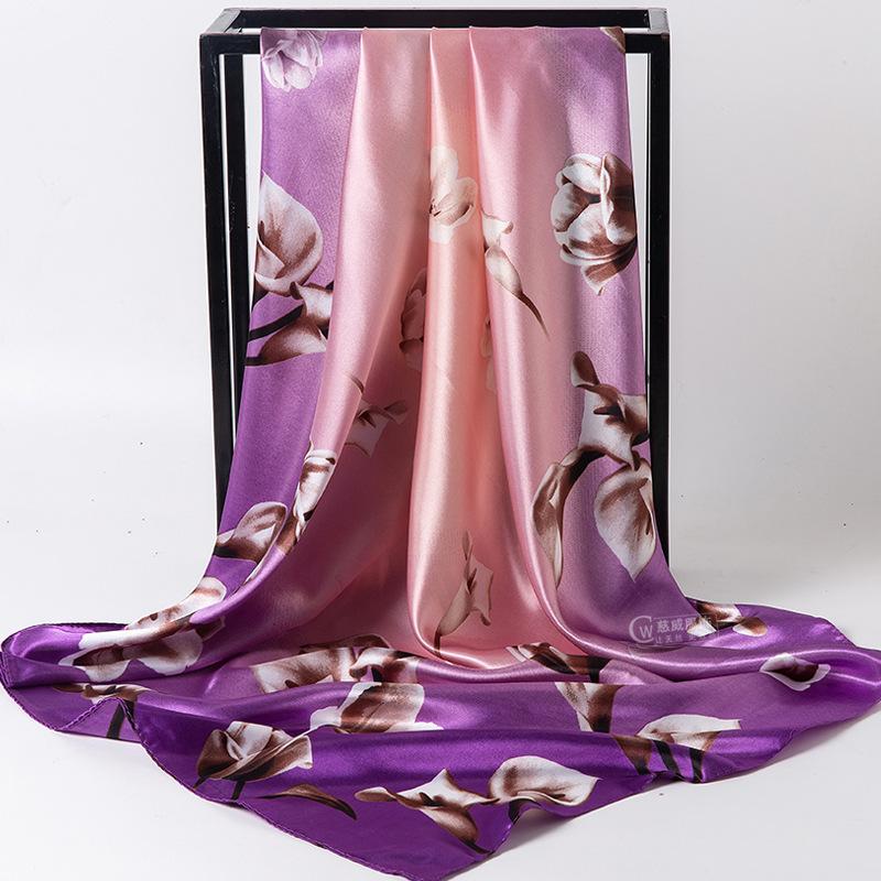 Spring/Summer New Women'S Silk Scarf 90 * 90cm Simulated Silk Twill Square Scarf Fashion Printed Large Square Scarf Professional Scarf