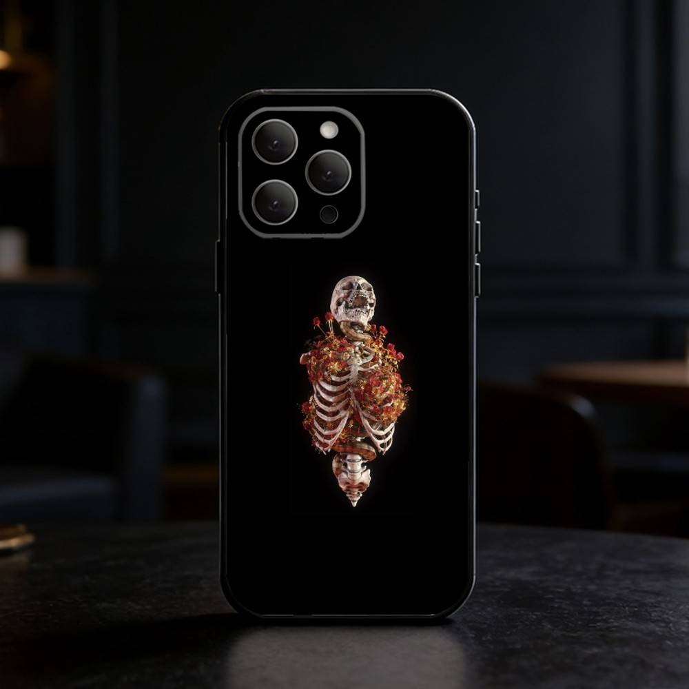 Чехол-скелет для телефона iPhone 17,16,15,14,13,12,11 Plus,Pro Max,SE4 Мягкий силикон Черный чехол