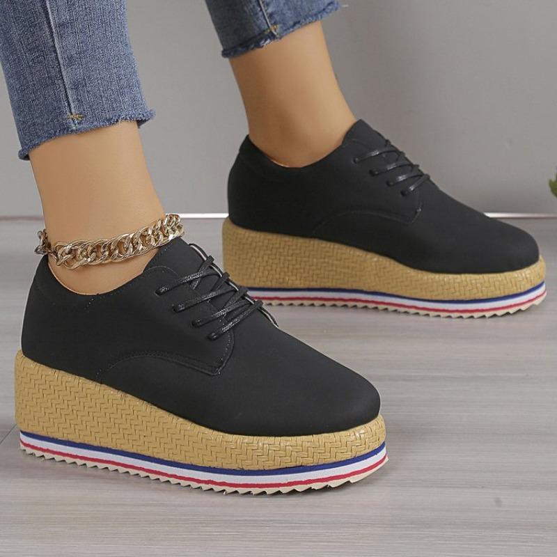 Large Size Women Hiking Shoes 2024 Spring New Flat Heel Sneakers Thick Bottom Lacing Single Shoes Female Women Sneakers Size 42