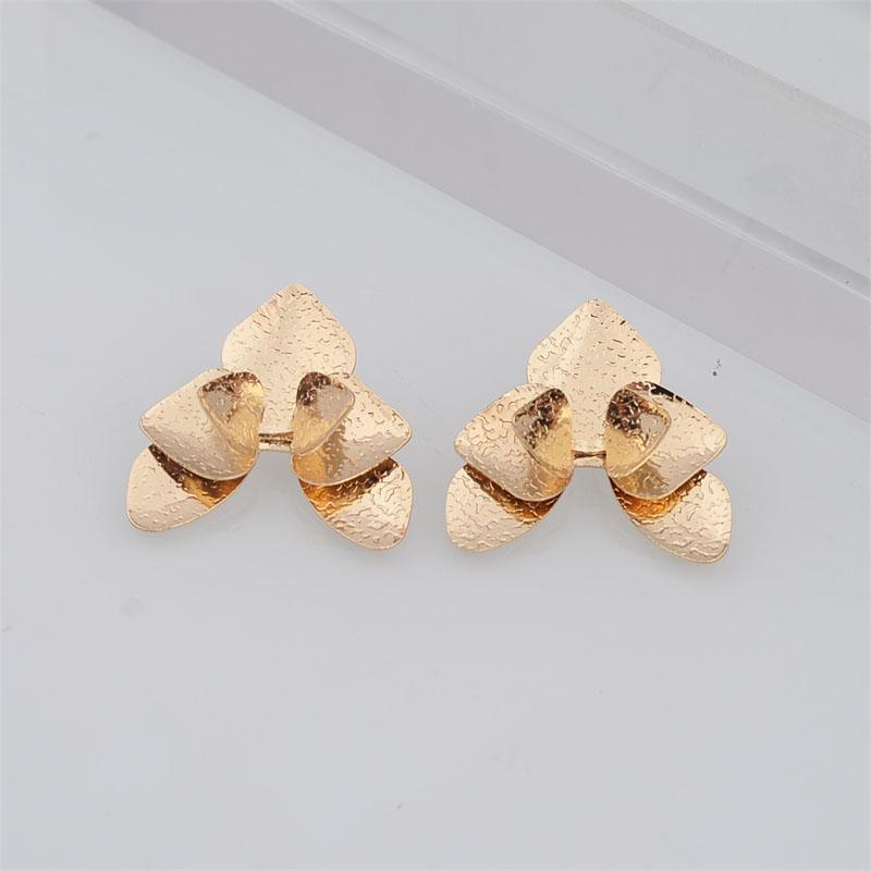 Трехслойные серьги-пусеты в виде цветка-треугольника для женщин, складной цветочный дизайн, золотистый цвет, серебристый цвет, лепестки, металл, геометрические женские серьги