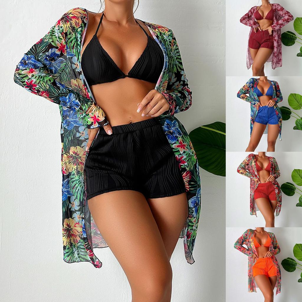 Женские шорты для плавания, свободные бикини с высокой талией, 2024, сексуальный комплект бикини из 3 предметов, прикрытый купальник для женщин, женские купальники с шортами