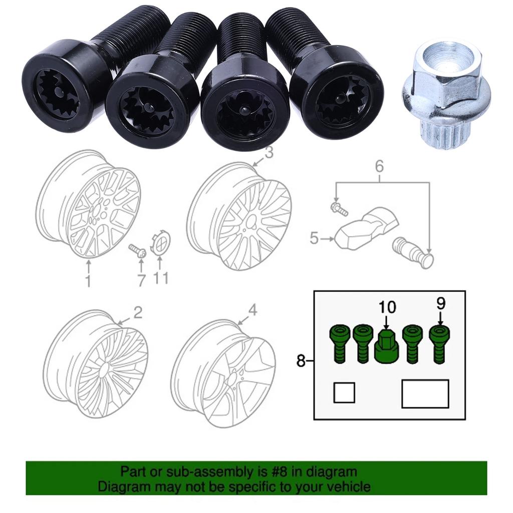 For BMW E70 E71 F10 F30 mini F80 X2 X4 X636136776076 36136786191 Alloy Wheel Locking Bolts M14x1.25 Lug Bolt Nut Security Key