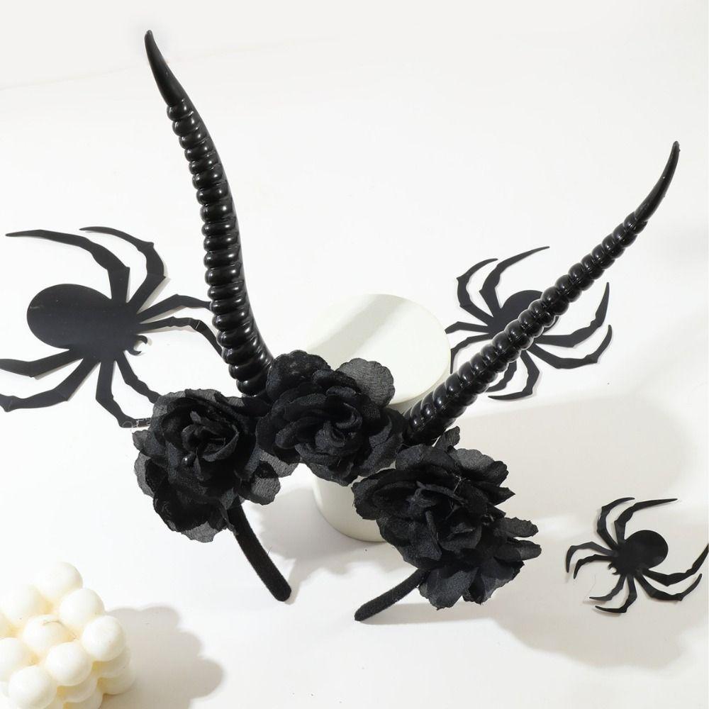 Exaggerate Gothic Headpiece Evil Queen Halloween Headwear Demon's Horn Headband Costume Accessory
