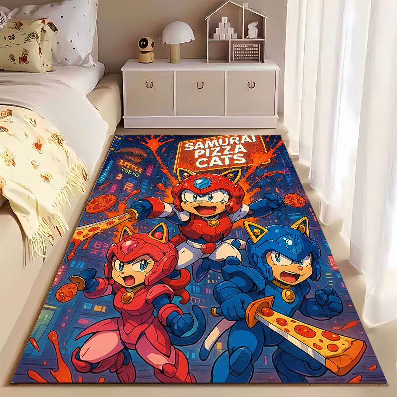 Samurai Pizza Cats Cartoon Carpet suitable as a non-slip mat for the living room or bedroom sofa