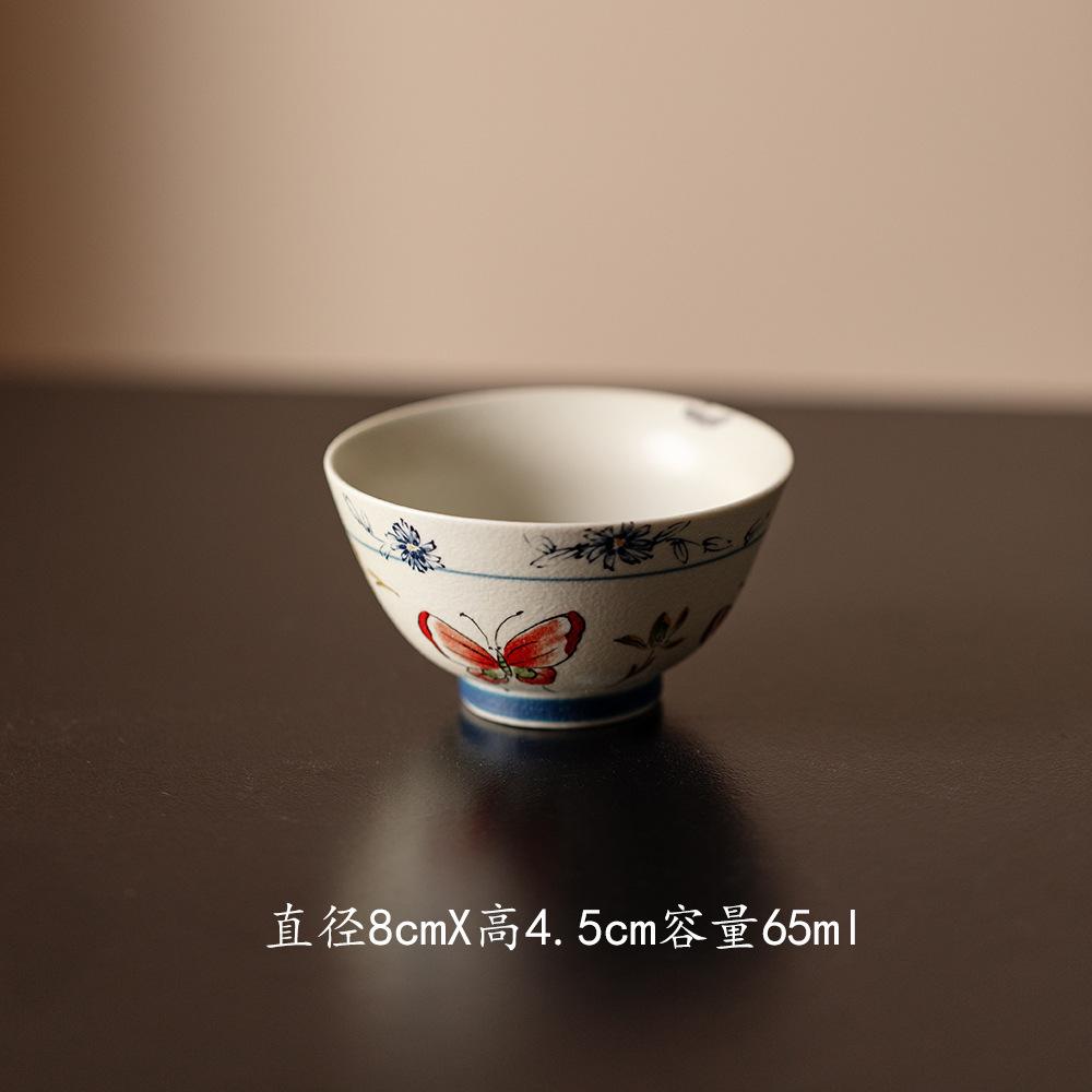 2pc/lot Hand Painted Butterflies Orchids Teacup Vintage Tea Bowl Tea Pair Tea-tasting Meditation Cup Chazhan Master Cups Teaset