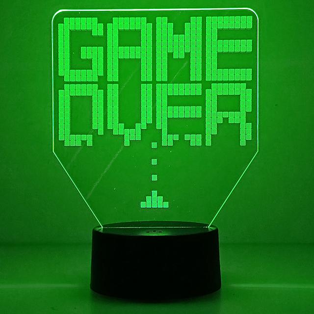 Gameover 3D Ночной светильник для игровой комнаты, настройка освещения, декор на столе, игровая консоль, значок, логотип, датчик света для детей, подарок