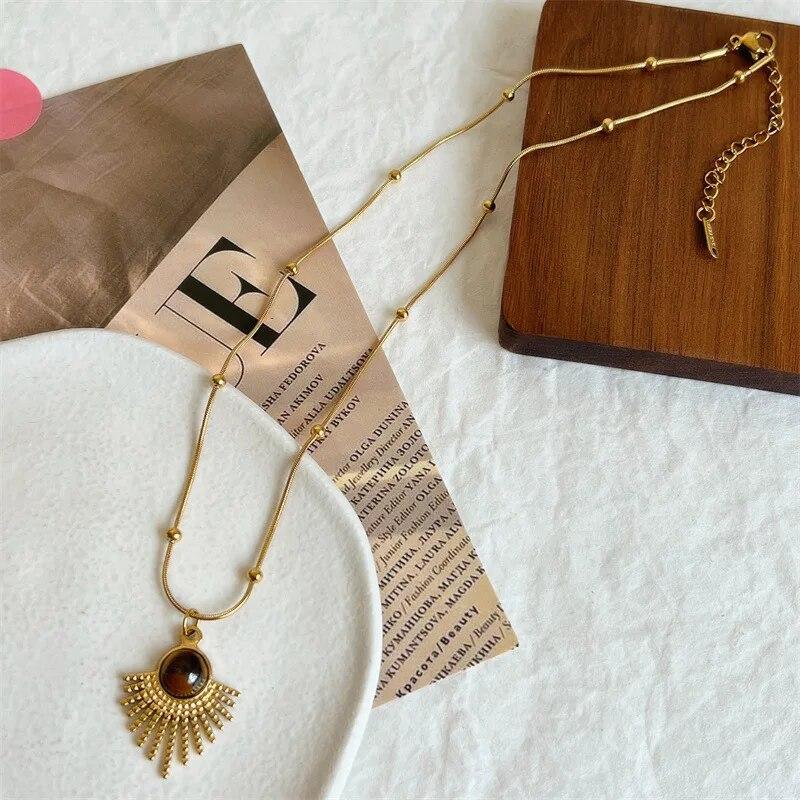 HangZhi 2021 новый корейский винтажный капля воды звезда круглый медведь овальный кулон ожерелье геометрический золотой цвет ювелирные изделия из титановой стали