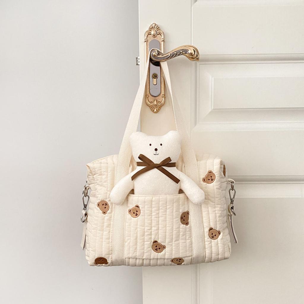Сумка для бутылочек с вышивкой на коляску Мягкая хлопковая сумка-ведро с рисунком медведей и кроликов Оливковый бежевый ланч-бокс Сумка-тоут для бутылочек
