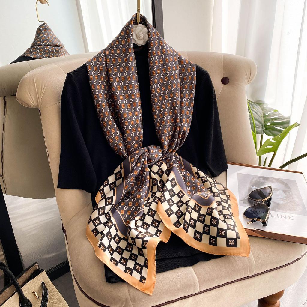 Высококачественные роскошные шелковые шарфы, повязка на голову, шарфы, шейный шарф для женщин, шелковый шарф с цепочкой, женская декоративная шаль