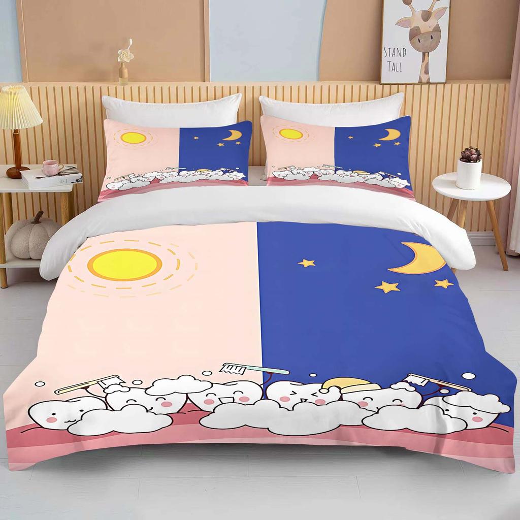 Cute Cartoon Teeth Print Bedding Collection Duvet Cover 1 Duvet Cover 2 Pillowcases Adult And Children Bedding Collection Luxury Bed Cover Collection