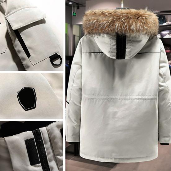 Мужская куртка-пуховик с несколькими карманами, капюшоном, отделкой из искусственного меха, длинным рукавом