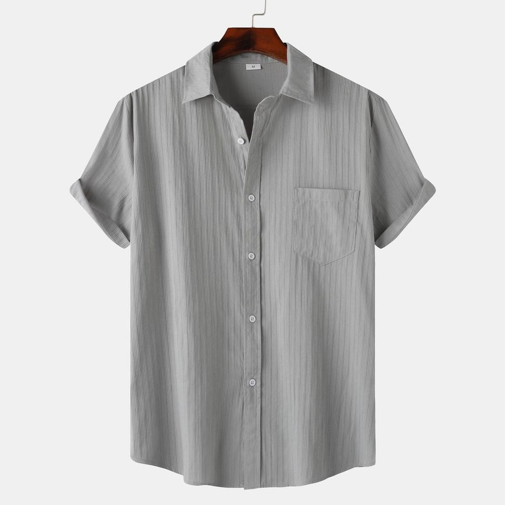 Men's Casual Single Pocket Solid Color Short Sleeve Single Breasted Lapel Shirt