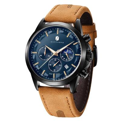 Мужские кварцевые часы SAPPHERO, Аналоговые часы, Водонепроницаемость 100 м, Элегантный подарок для мужчин