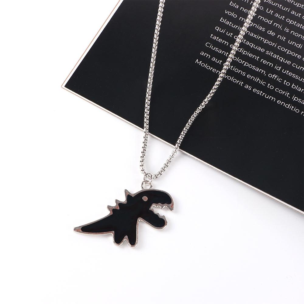 Черная подвеска-динозавр, металлические цепочки, ожерелье с динозавром, корейский стиль, парные ожерелья, цепочки для ключиц