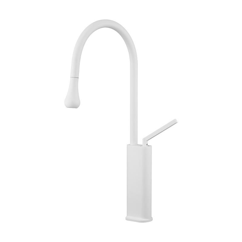 White/Black Pull-out Kitchen Sink Faucet Deck Mounted Hot Cold Water Mixer Tap 360 Rotation Stream Sprayer Head Kitchen Tap