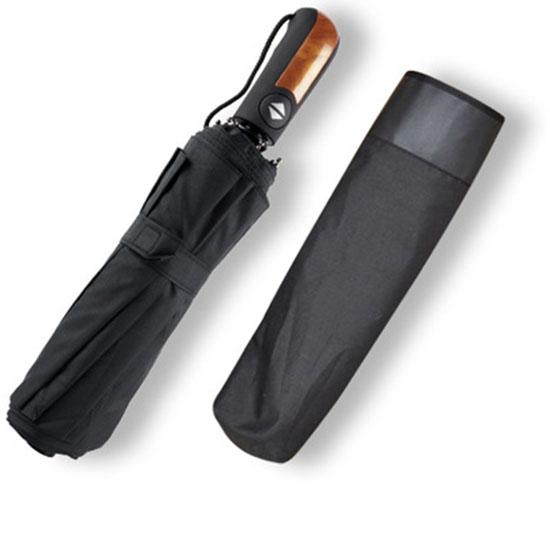 Wind Resistant 3Fold Automatic Umbrella Rain Women Leather Wood Handle Business British Style Umbrella Men's Gift Large Umbrella