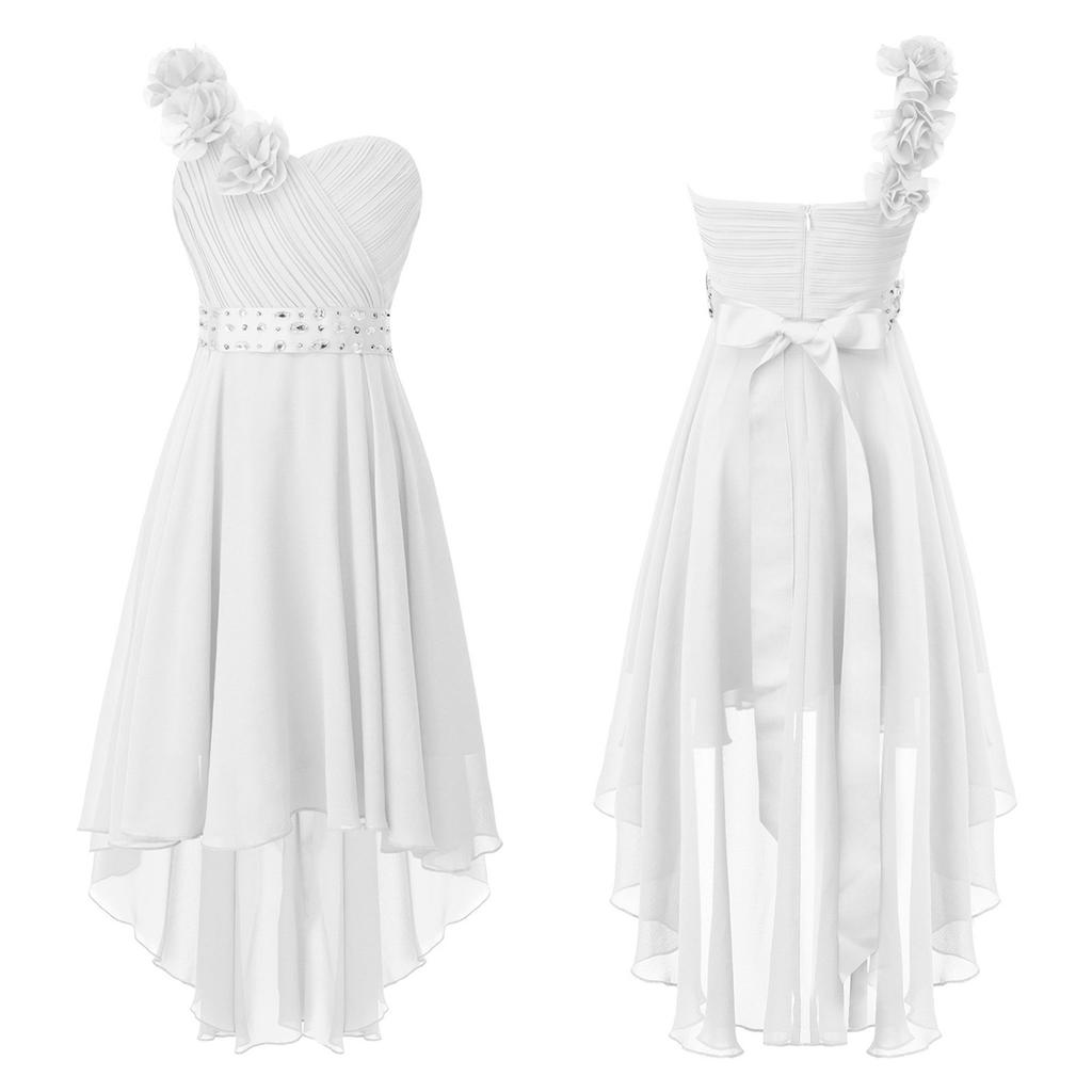 Шифоновое свадебное платье подружки невесты на одно плечо с цветами и асимметричным подолом, пышное бальное платье для выпускного вечера