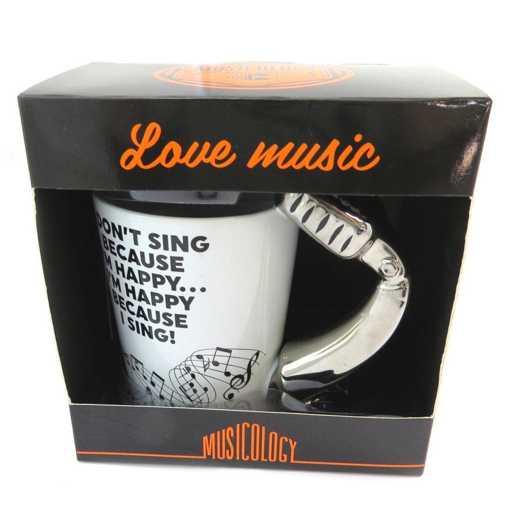 Les Trésors De Lily [P4179] — Серебристо-белая керамическая кружка «Музыковедение» (Микро) — 13,5x12. 5 см