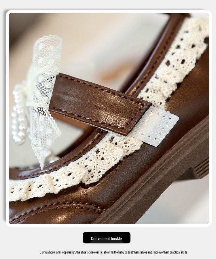 Женские кожаные туфли с кружевным бантом - Весна и Осень, Корейский стиль, Туфли для выступлений в стиле принцессы с жемчугом