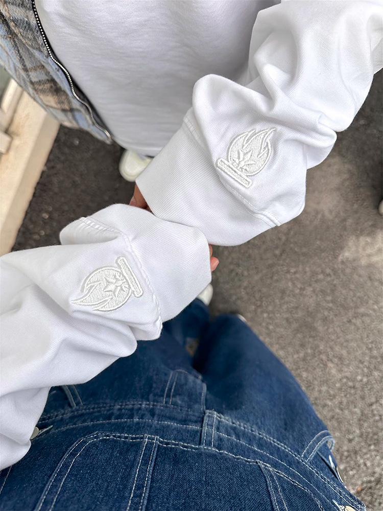 Unisex Flame Embroidery Hoodie - Autumn/Winter Long Sleeve T-shirt, Loose Fit Base Layer