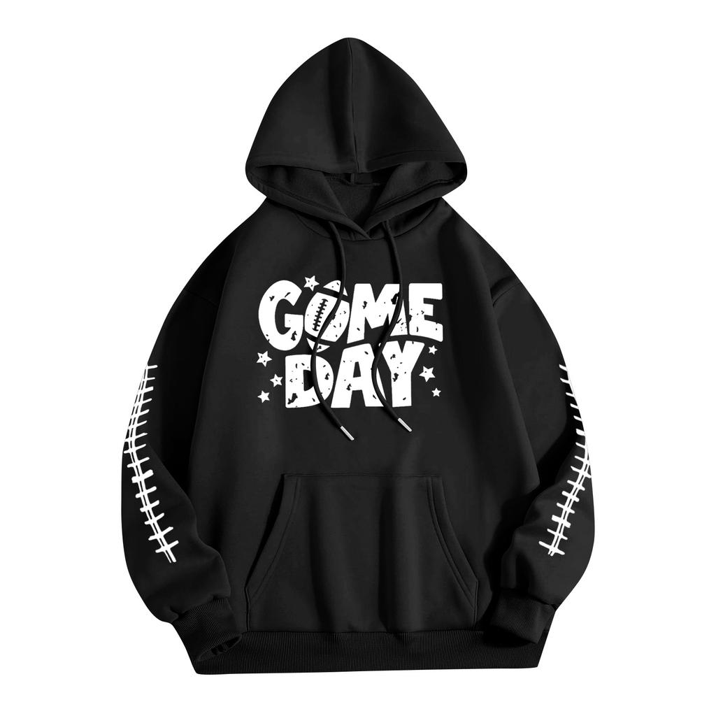 Women's Fashionable, Casual, Comfortable Round-neck, Hooded, Long-sleeved, Rugby-print Warm Sweater