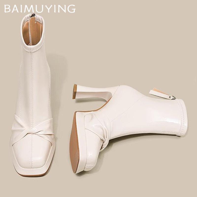 Женские ботильоны на высоком каблуке с квадратным носком, кожаные, сексуальные, модные, зимние, дизайнерские туфли-лодочки 2025 года, готические, зимние, Botas De Mujer
