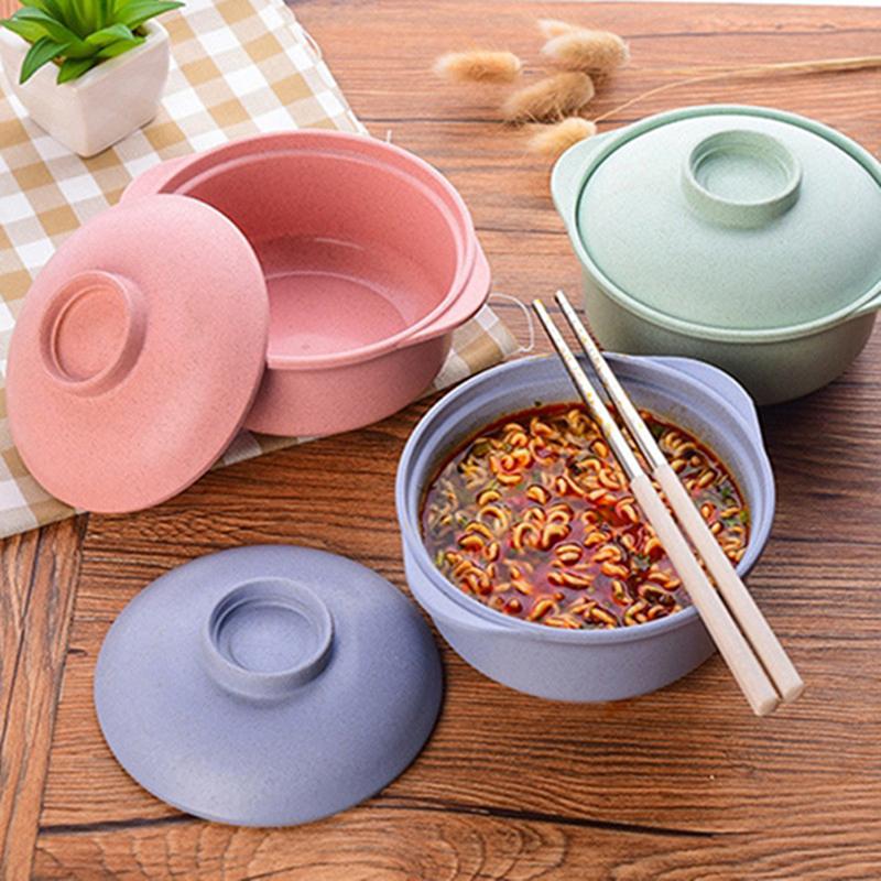 Instant Noodle Bowls With Lids Soup Hot Rice Bowls Japanese Style Students Food Container Healthy Kitchen Bowl Tableware