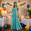 American Themed Kids Dress Statue of Liberty for Adults, Halloween Roman Women Party Costume, 4th July Patriotic Cosplay Accessory with Tiara Ruffled