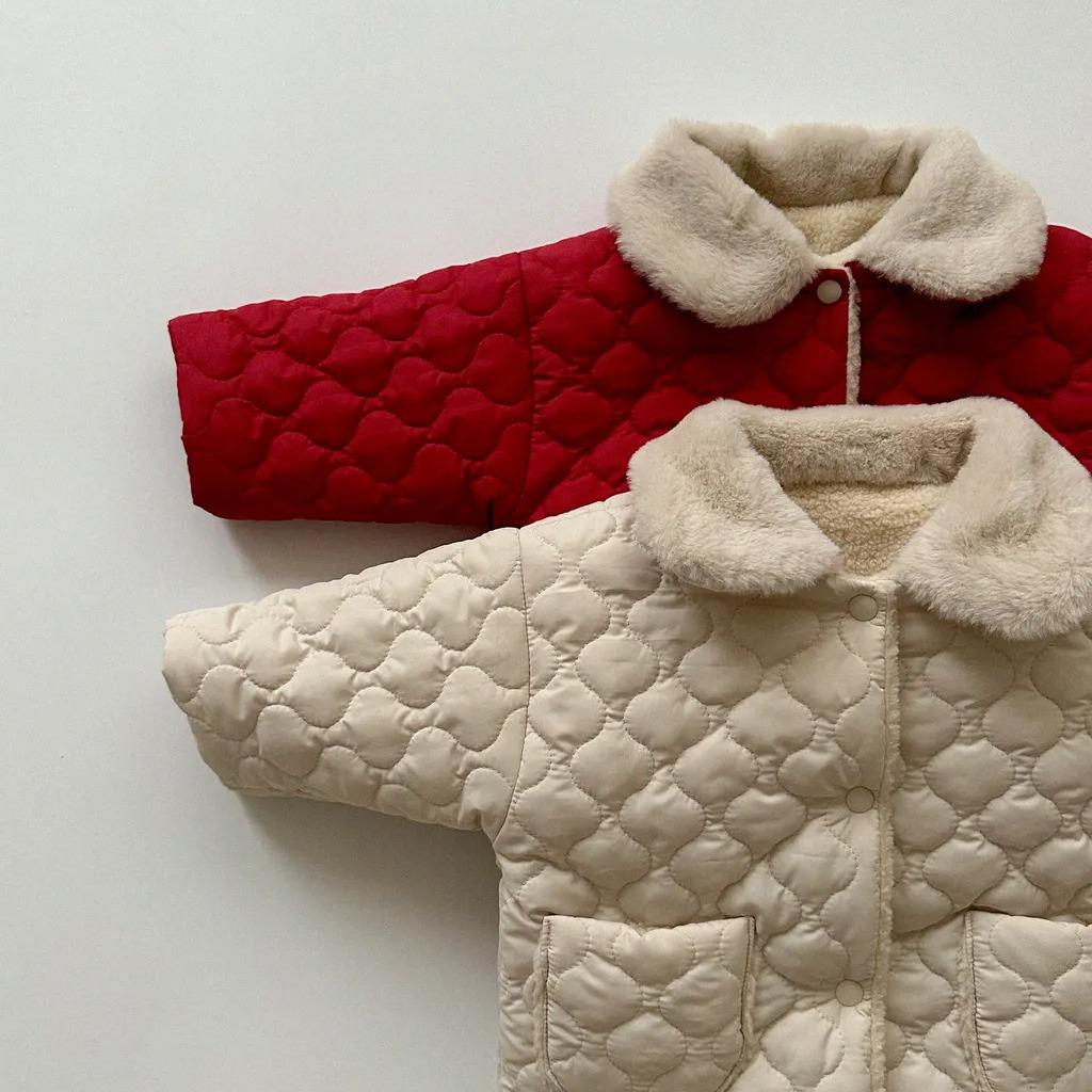 Velvet Winter Cardigan for Babies - Lapel Style, Warm Cotton Jacket, Unisex Newborn Korean Design
