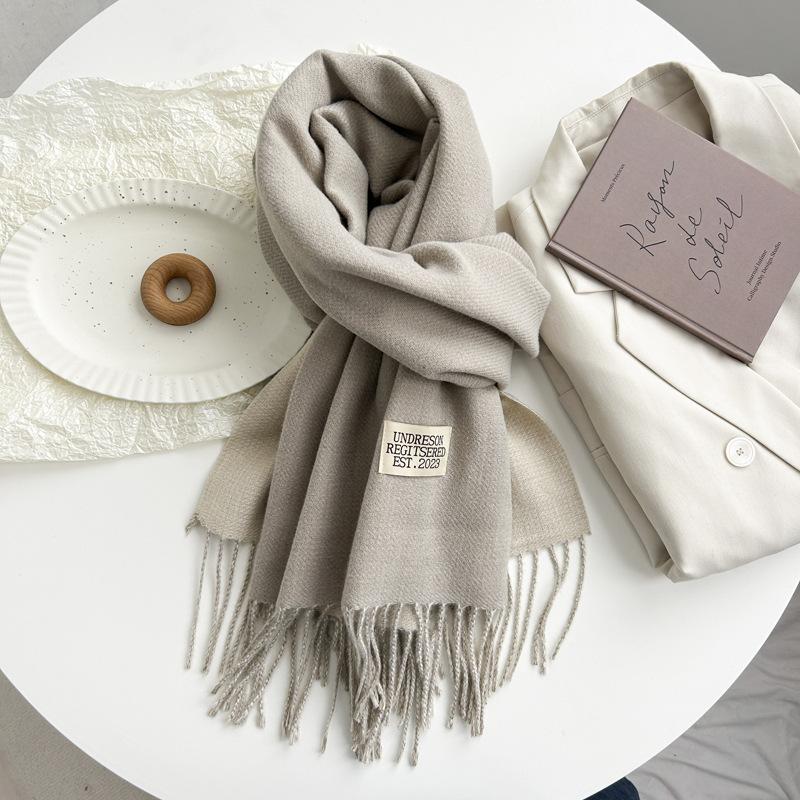 Новый двухсторонний двухцветный искусственный кашемировый однотонный шарф для женщин, зимний теплый шарф-шаль с бахромой для пожилых людей