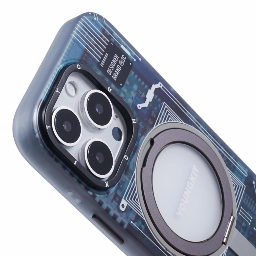 YOUNGKIT Technology Series for iPhone 16 Pro Max Case Magnetic Kickstand IMD PC+TPU Phone Cover