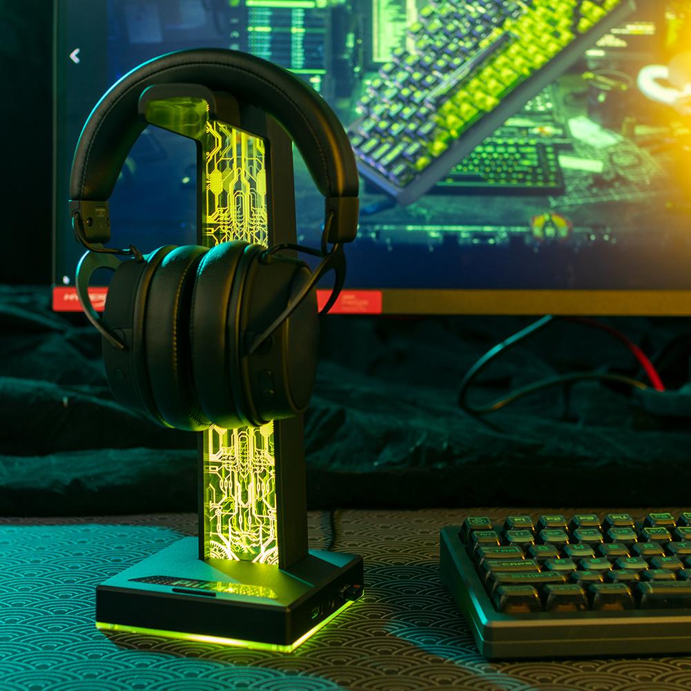 RGB Подставка для Наушников 10 Режимов Освещения Двойной USB-порт Сенсорная Панель Освещения для Всех Наушников Игроков Стенд для Игрового ПК