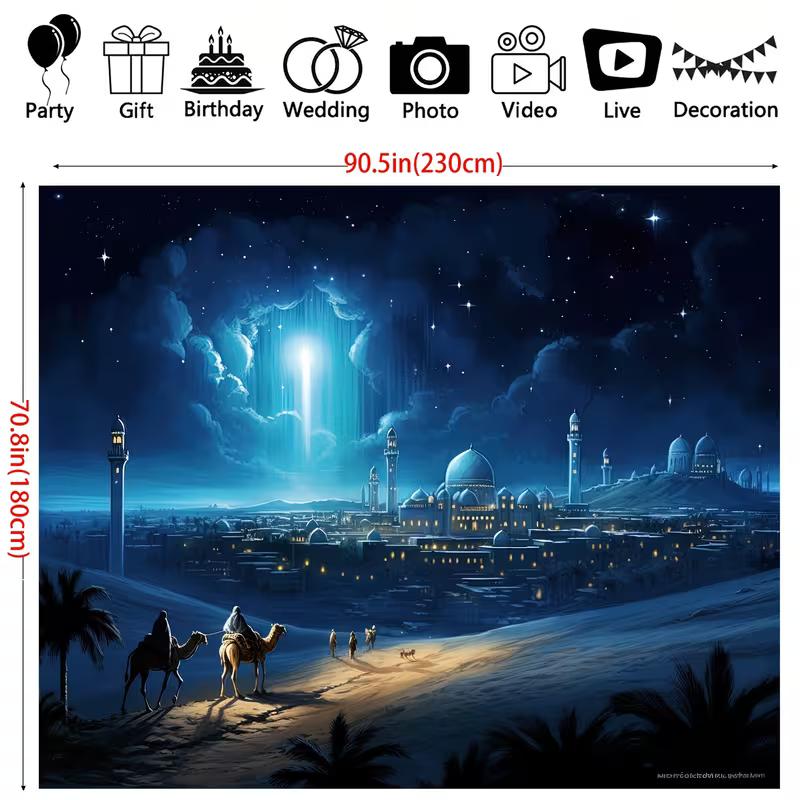 2D Flat Printing Nativity Backdrop, Three Kings & Bethlehem Background Cloth