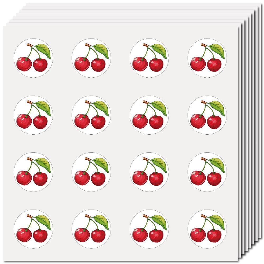 8 Sheets Plastic Waterproof Self-Adhesive Picture Stickers Round Dot Cartoon Decals for Kid's Art Craft Cherry 150x150mm Sticker: 25mm