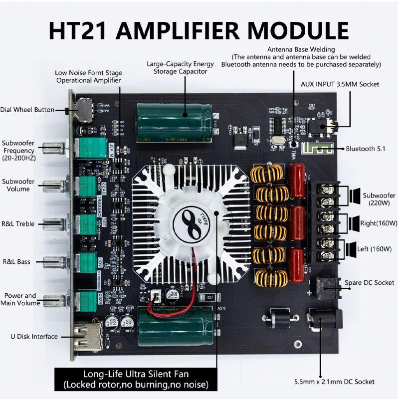 ZK-HT21 Digital Power Amplifier Board 2.1 Sound Channel TDA7498E Heavy High and Low Tones 2