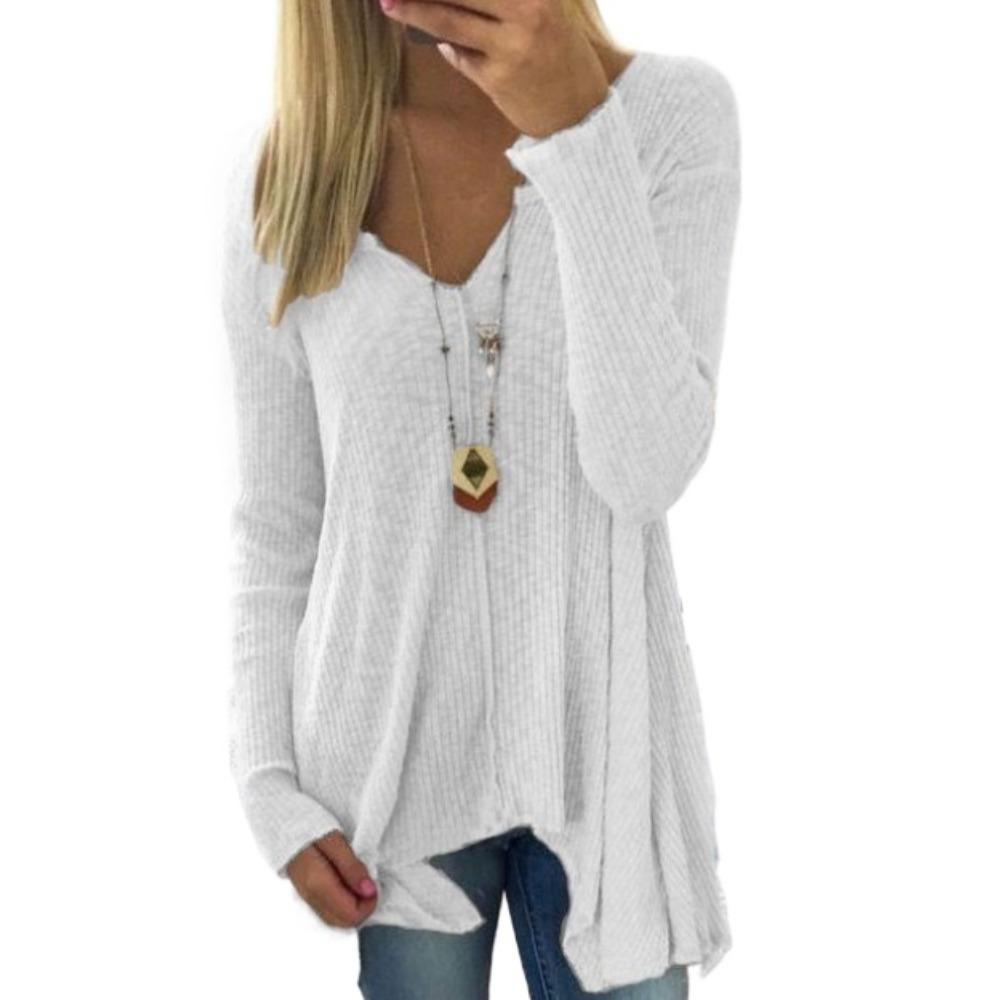 HNXC Женские модные повседневные весенне-осенние однотонные блузки и рубашки с v-образным вырезом и длинным рукавом с принтом