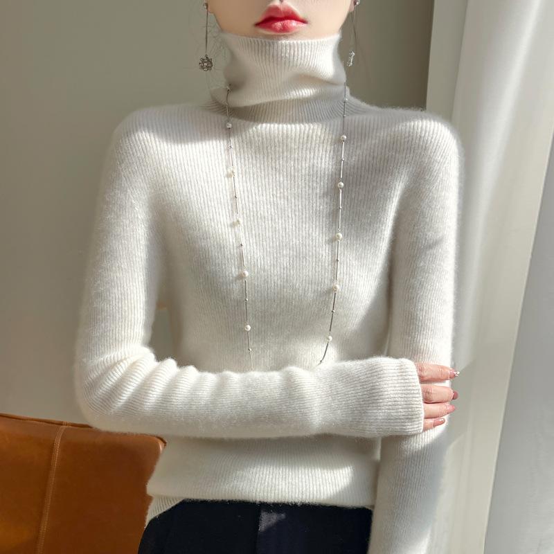 INDFS Women's Fashion Casual Fall Winter Solid Color Print Long Sleeve High Neck Sweaters