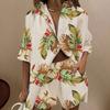 2 шт./компл., женская рубашка и шорты, комплект с цветочным принтом, свободный однобортный, с короткими рукавами и карманами с лацканами, эластичная резинка на талии, мягкая