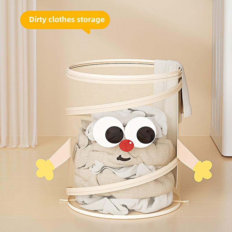 1PC Foldable Mesh Design Dirty Clothes Basket High-quality With Lid Durable Toys Basket Large Capacity For Bathroom