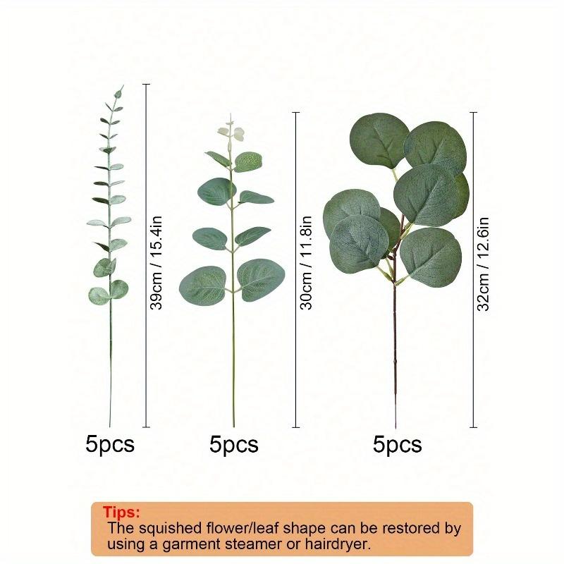 Artificial Eucalyptus Leaves Stems with White Seeds Short Silver Dollar Fake Green Leaf Stem Artificial Flowers Greenery Stems Plants
