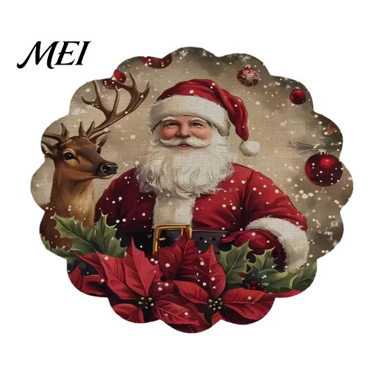 Anti Scald Table Cover Round Christmas Placemat, 14 Inch Festive Pattern Slip Tabletop Protector, Decorative Heat Insulation Mat Place for Dining