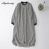 Japanese Mori Girl Spring Autumn Women Shirt Dress O Neck Plaid Baggy Cotton Dress Vintage Long Sleeve Casual Loose Cardigan Dress