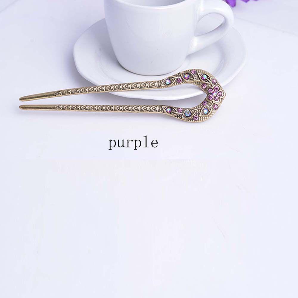 Antique Delicate Bronze Plated Rhinestone Flower Hair Accessories U-shaped Hairpins Stick Pin