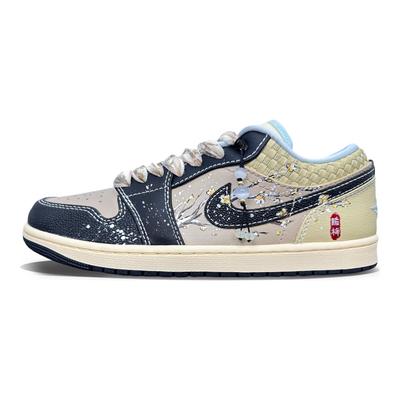 Air Jordan 1 Нескользящие Нескользящие Низкие Винтажные Баскетбольные Кроссовки Мужские Цвет Экрю HQ3437-101(Команда501-)