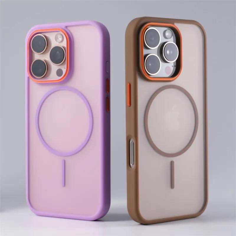 Роскошный простой чехол для телефона Magsafe для iPhone 16 15 14 Plus 13 12 11 Pro Max матовый хит цветной беспроводной зарядный жесткий бампер чехол