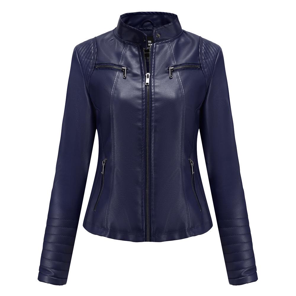 Women's European & American Spring/Autumn Leather Motorcycle Jacket - Stylish Short Design